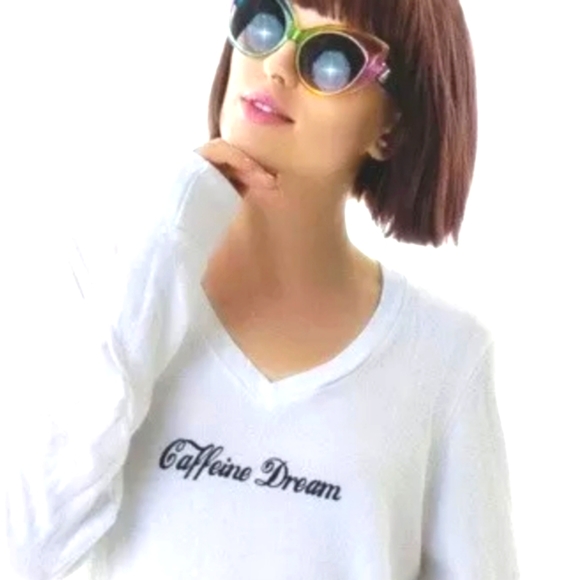 WILDFOX Caffeine Caffiene Dream White Baggy Beach Jumper V Neck White Pullover S - Picture 1 of 7